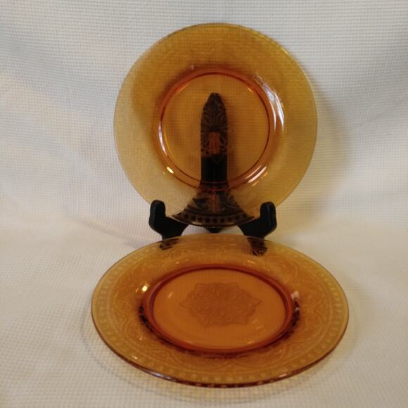 SALE 9 Cambridge Depression Era Etched Amber Salad Plates - Picture 1 of 14